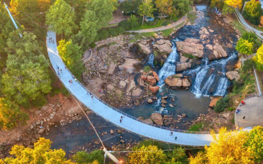 The Liberty Bridge at Falls Park on the Reedy River in Greenville, SC