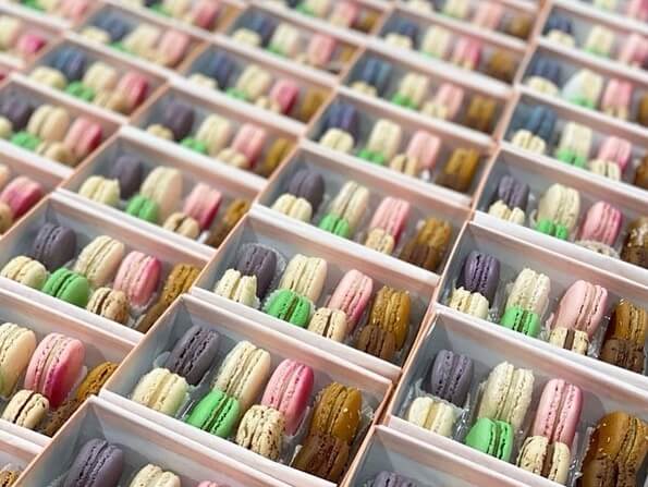 Lots of trays of Sucre macarons