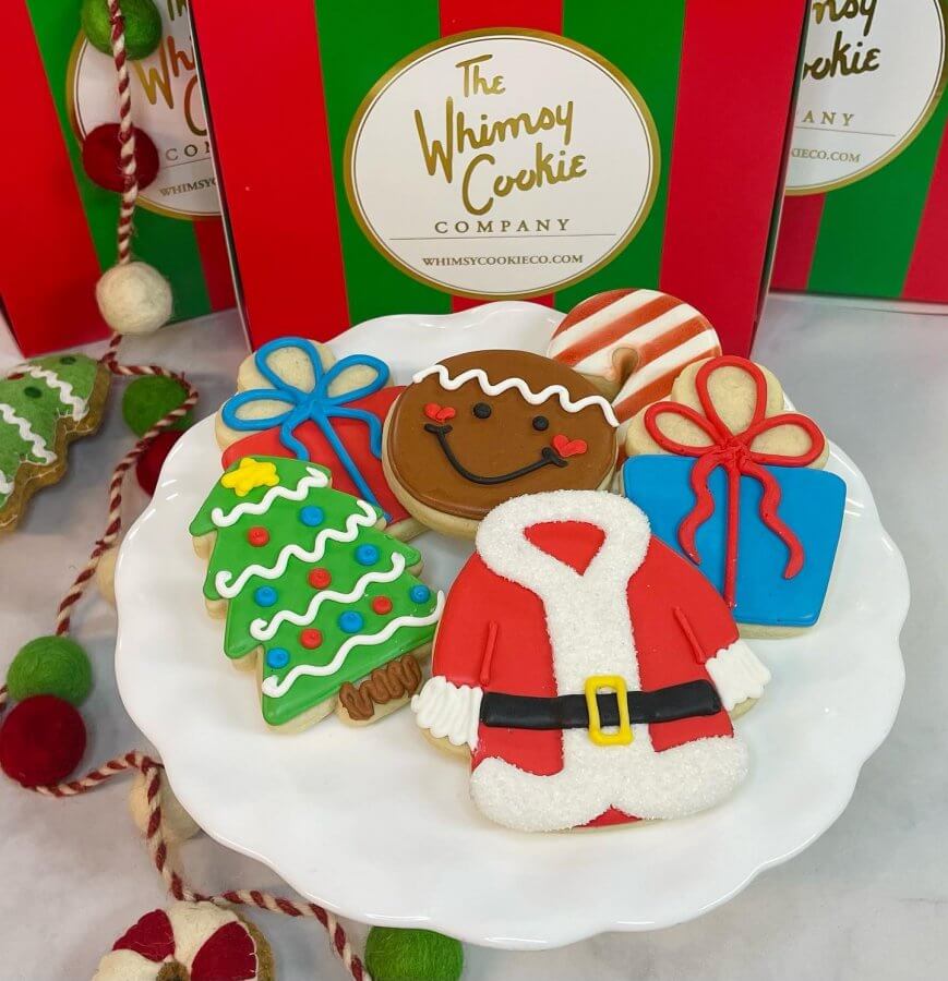 Whimsy Cookie Company's holiday cookies and box set