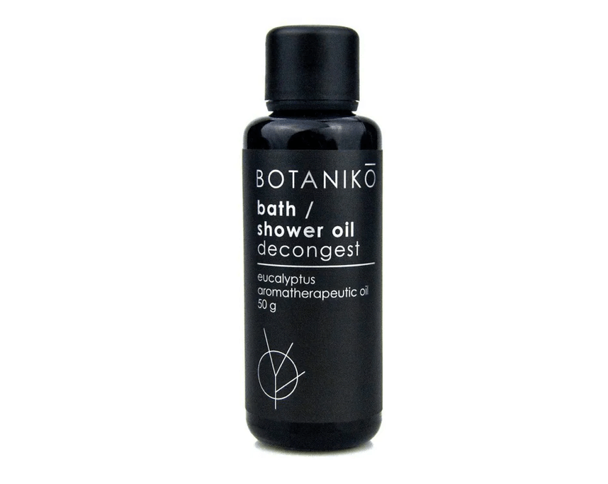 A black bottle labeled "Botaniko Bath/Shower Oil Decongest," containing 50g of eucalyptus aromatherapeutic oil, makes for a wonderful New Year find. Perfect for rejuvenating your senses in Birmingham's chilly winter months.